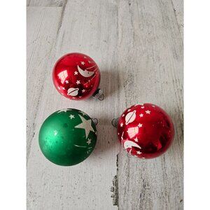 Radko shiny Brite Star Mercury glass balloon ornament Xmas red green set